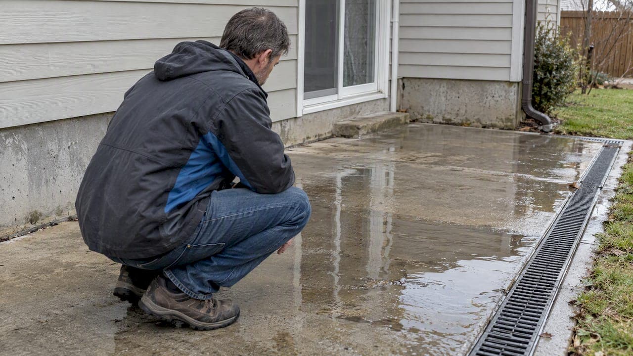 Stop Concrete Patio Pooling: DIY Tests and Trench Drains for Homeowners